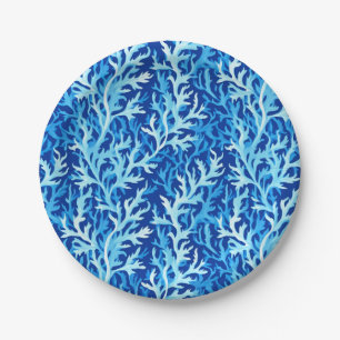 Blue Seaweed Coastal Textile Pattern Paper Plate
