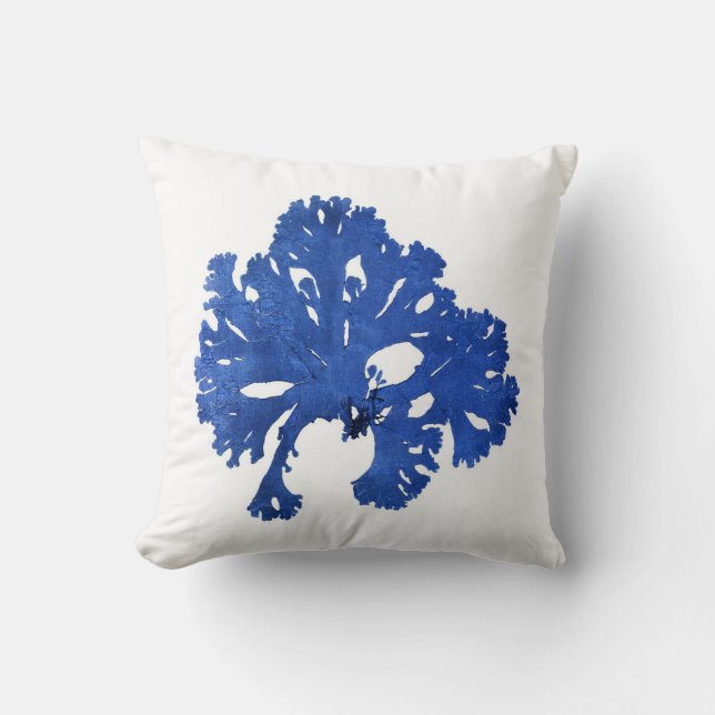 Blue Seaweed no. 9 Nautical art decor Cushion (Front)