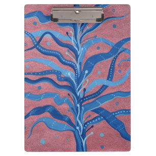 Blue Seaweed Rose Taupe Underwater Absract Floral Clipboard