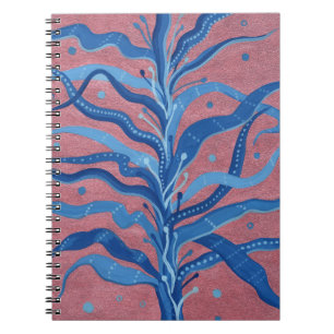 Blue Seaweed Rose Taupe Underwater Absract Floral Notebook