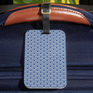 blue seigaiha pattern luggage tag