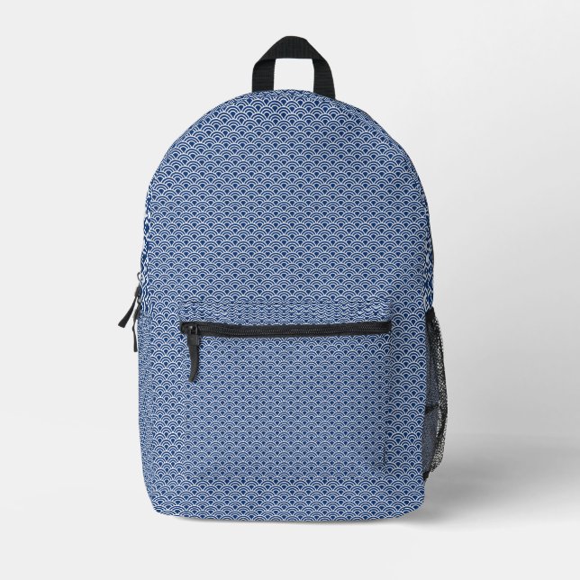 blue seigaiha pattern printed backpack (Front)
