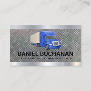 Blue Semi Truck Metallic Steel Logistics Business Card