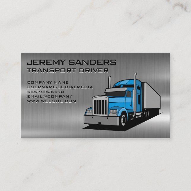 Blue Semi Truck | Trucking Industry Business Card (Front)