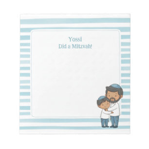 Blue Sephardi Dad & Son Hug Personalised Mitzvah Notepad
