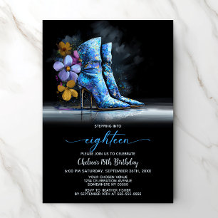 Blue Sequin Boots 18th Birthday Party Invitation