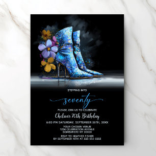 Blue Sequin Boots 70th Birthday Party Invitation