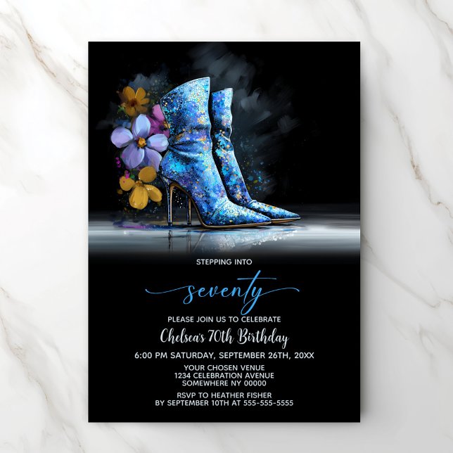 Blue Sequin Boots 70th Birthday Party Invitation (Creator Uploaded)