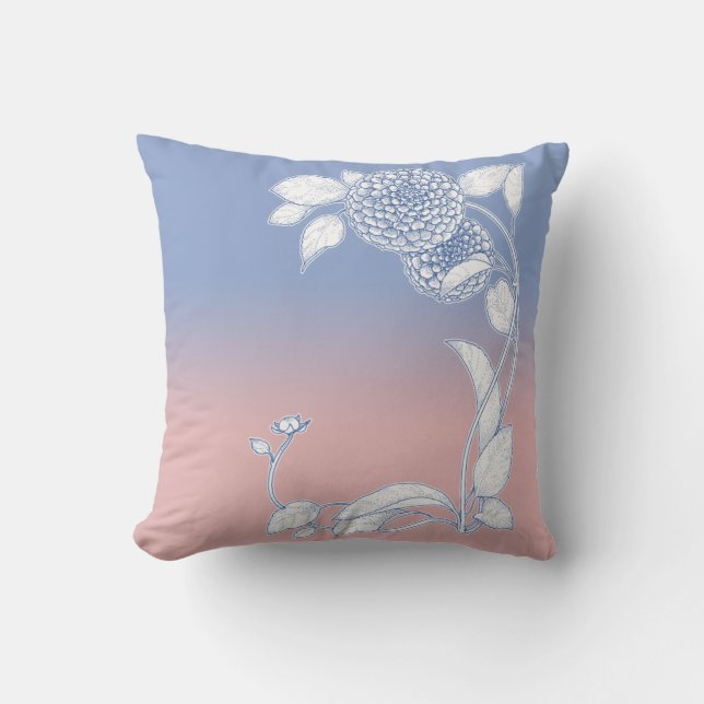 Blue Serenity and Rose Quartz Floral Cushion (Front)