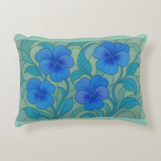 Blue Serenity – Elegant Pansy Floral Pattern Decorative Cushion (Front)