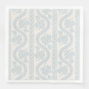 Blue Serpentine Floral on Cream Napkin