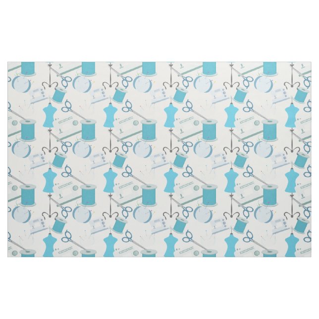 Blue Sewing And Quilting Design Fabric (Fat Quarter)