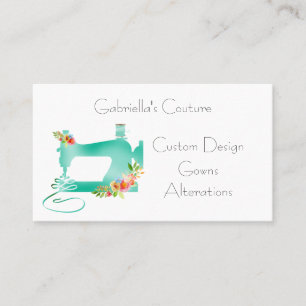 Blue Sewing Machine with Flowers Sewing  Business Card
