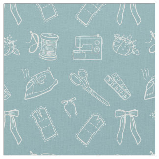 Blue Sewing Themed Pattern Fabric