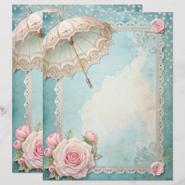 Blue Shabby Chic Scrapbook Paper  (Front/Back)