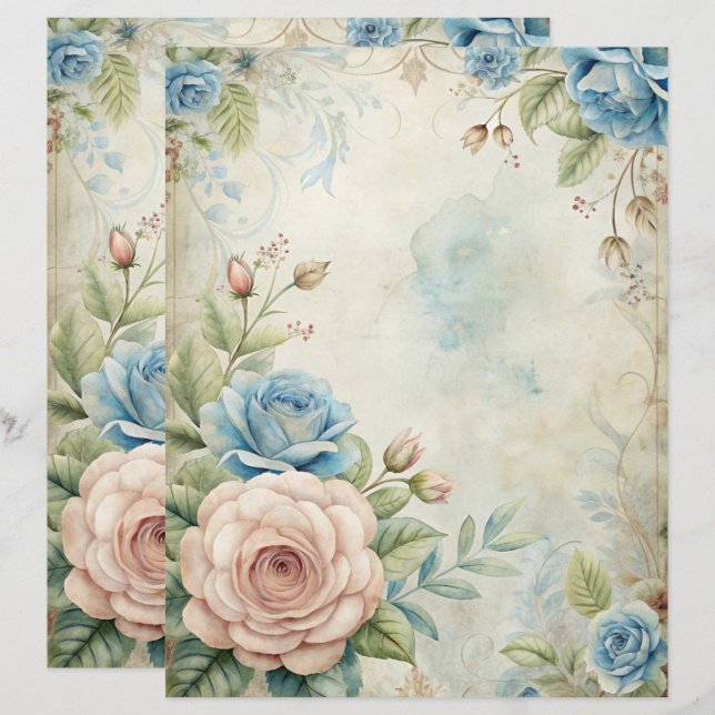 Blue Shabby Chic Scrapbook Paper  (Front/Back)