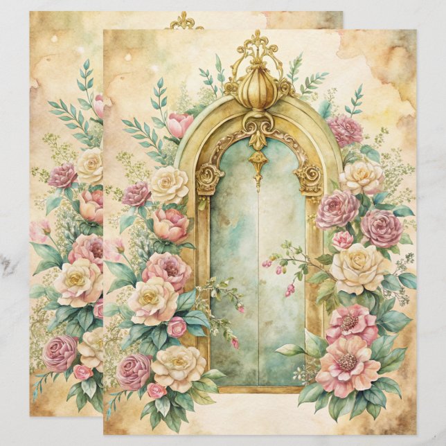 Blue Shabby Chic Scrapbook Paper  (Front/Back)