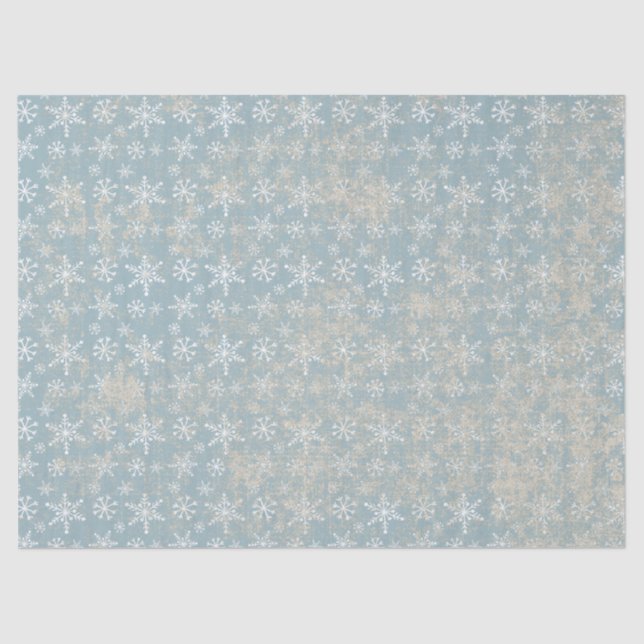 Blue Shabby Grungy Snowflakes Tissue Paper (Front)
