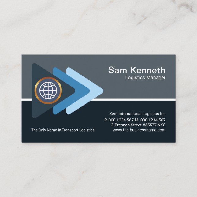 Blue Shade Arrows Logistics Transportation Business Card (Front)