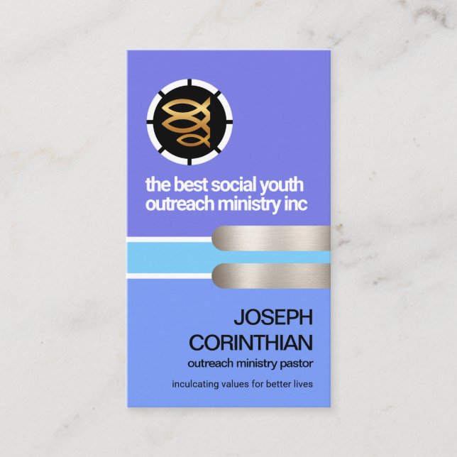 Blue Shade Layers Silve Tab Christian Ministry Business Card (Front)