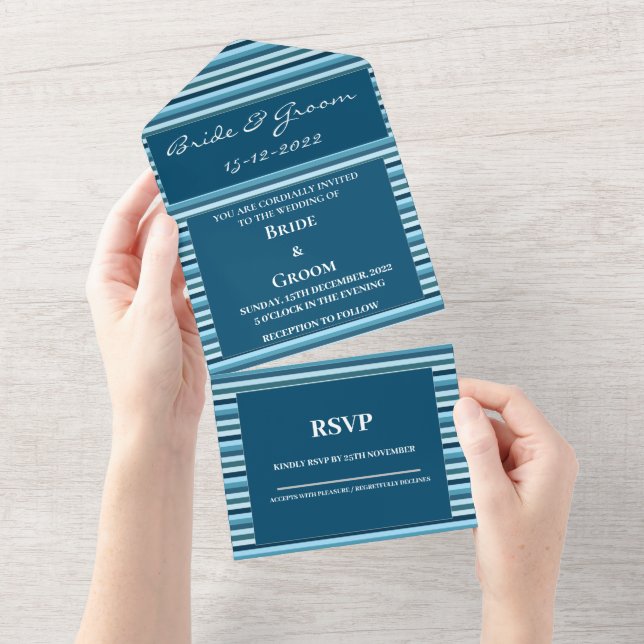 Blue Shade Stripes Luxury Wedding All In One Invitation (Tearaway)