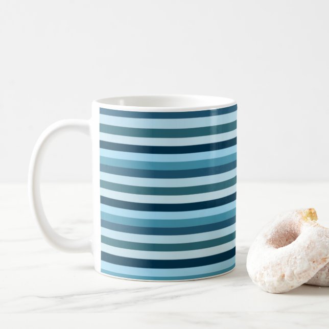Blue Shade Stripes Pattern Coffee Mug (With Donut)