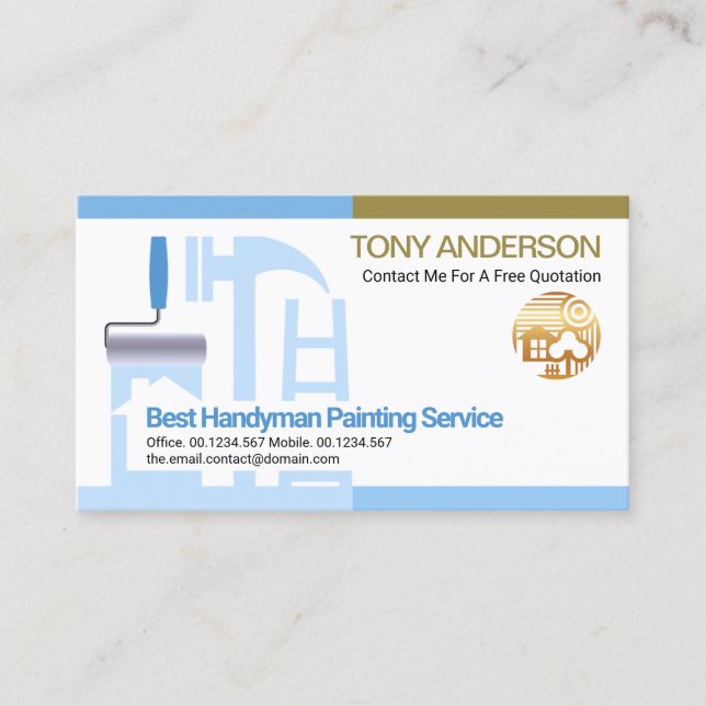 Blue Shaded Border Handyman Construction Tools Business Card (Front)