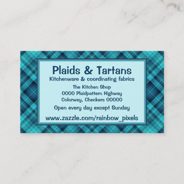 Blue shaded plaid pattern business card (Front)