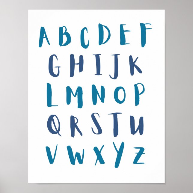 Blue Shades Alphabet Capital Letters Kids Room Poster (Front)