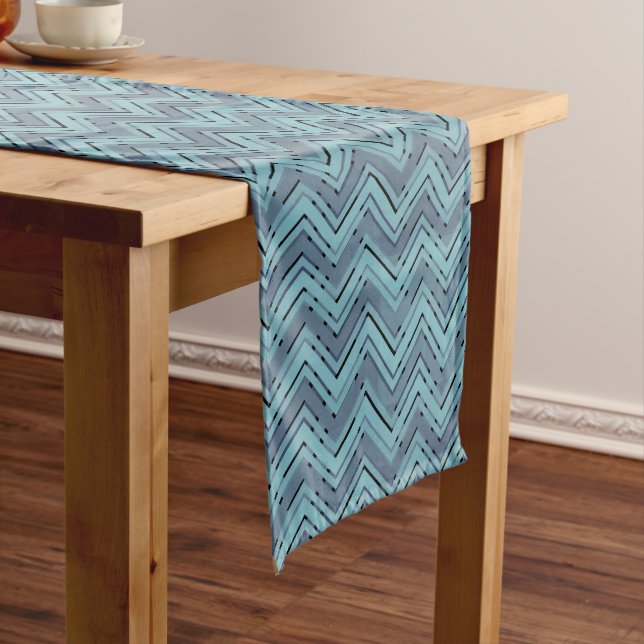 Blue shades chevron pattern medium table runner (In Situ)