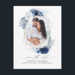 Blue Shades Flowers Save the Date Photo Announcement Postcard<br><div class="desc">Dusty and navy blue floral save the date photo postcards</div>