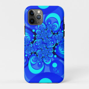 Blue Shades, Modern Abstract Fractal Art Initials Case-Mate iPhone Case