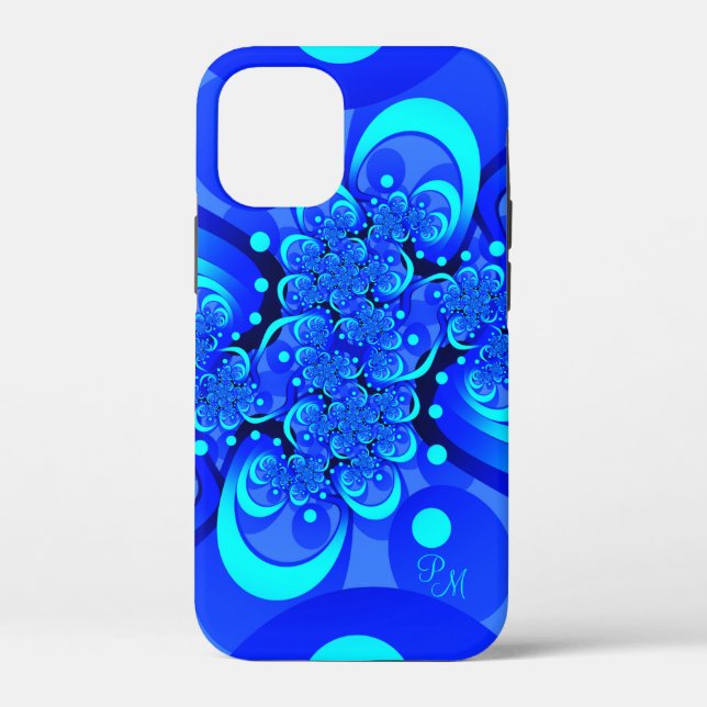 Blue Shades, Modern Abstract Fractal Art Initials Case-Mate iPhone Case (Back)