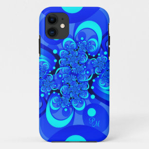 Blue Shades, Modern Abstract Fractal Art Initials Case-Mate iPhone Case