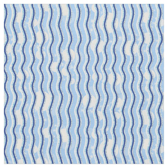 Blue Shades Ocean Waves Pattern Fabric (Close Up)