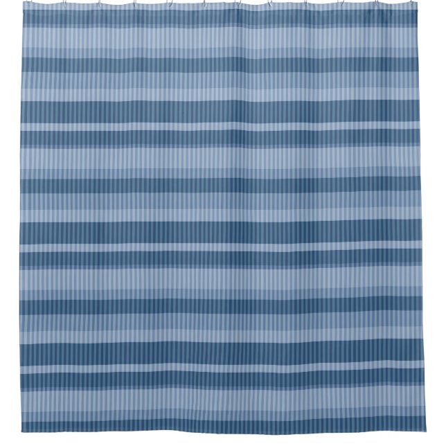 blue shades striped vertical pattern shower curtain (Front)