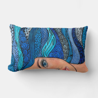 Blue Shades Wavy Hair Lady Original Artwork Lumbar Cushion