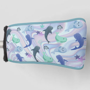 Blue shadow fish shark on gradient galaxy Space Golf Head Cover