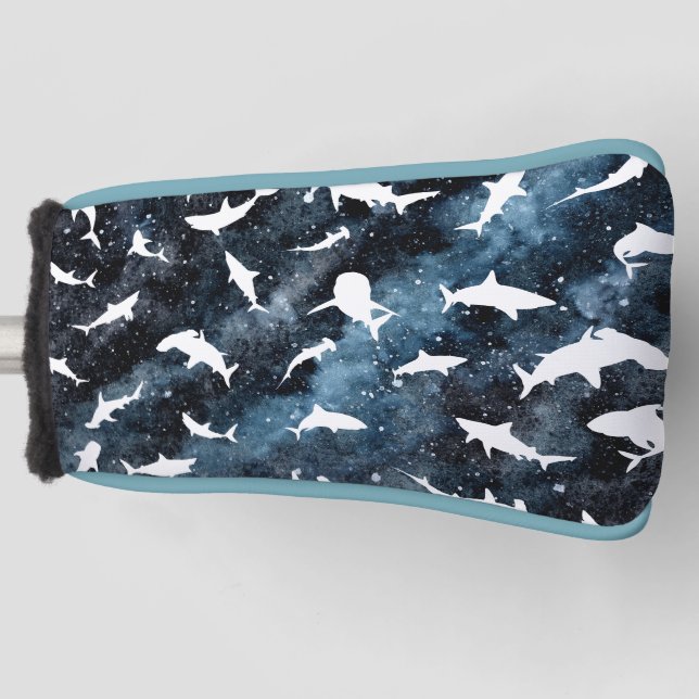 Blue shadow fish shark on gradient galaxy Space Golf Head Cover (Front)