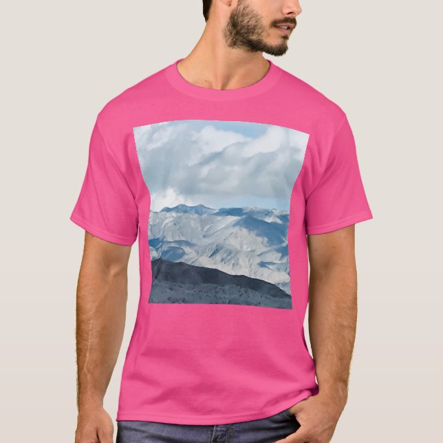 Blue Shadow Mountains With Clouds In Aqua Sky Acti T-Shirt (Front)