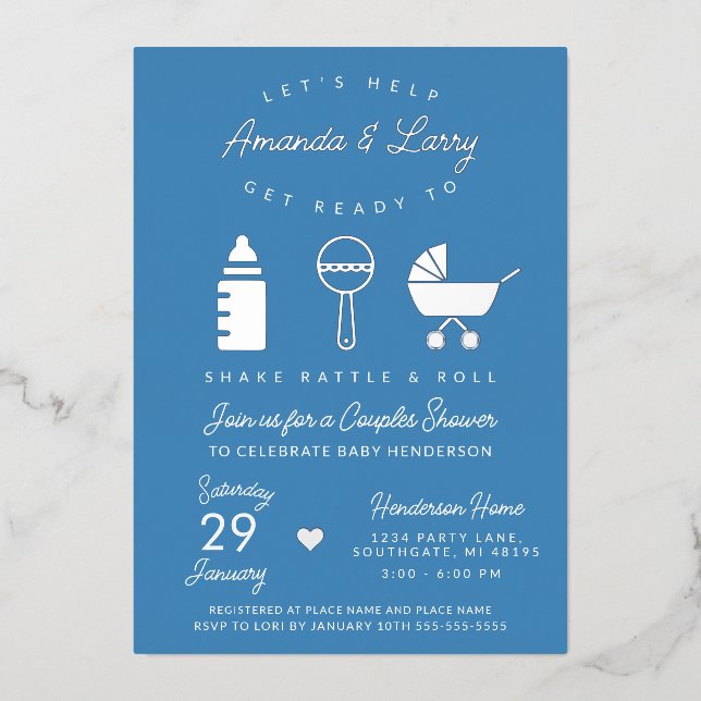 Blue Shake Rattle and Roll Baby Shower (Front)