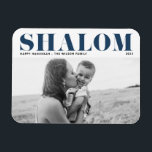 Blue Shalom Bold Typography Happy Hanukkah Photo Magnet<br><div class="desc">Happy Hanukkah! Send Hanukkah wishes to family and friends with this customisable modern Hanukkah magnet. It features SHALOM in bold typography. Personalise by adding names and a photo. This photo Happy Hanukkah magnet is available in other cardstock.</div>