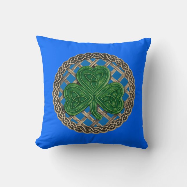 Blue Shamrock And Celtic Knots Reversible Pillow (Front)