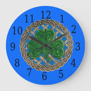 Blue Shamrock And Celtic Knots Round Clock