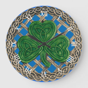 Blue Shamrock & Celtic Knots Roman Numeral Clock