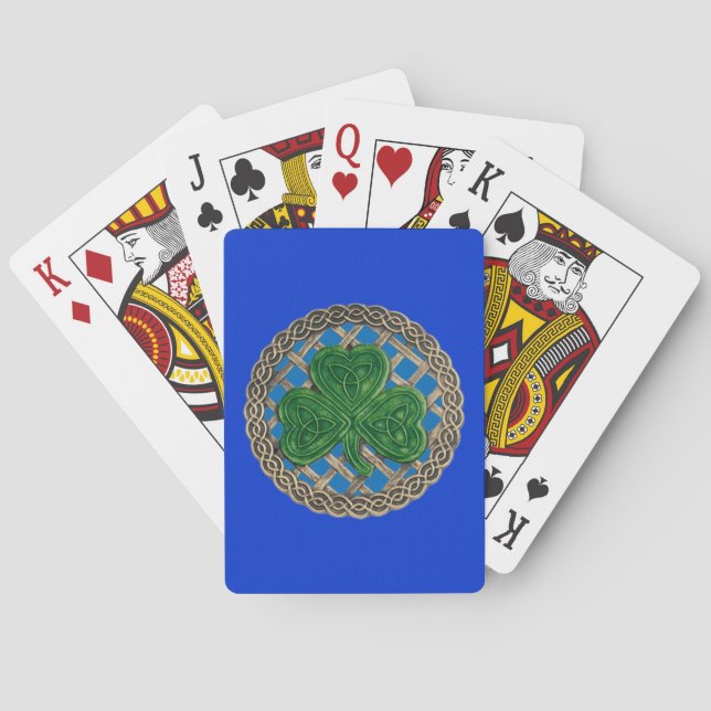Blue Shamrock On Celtic Knots Playing Cards (Back)