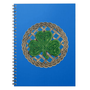 Blue Shamrock On Celtic Knots Spiral Notebook