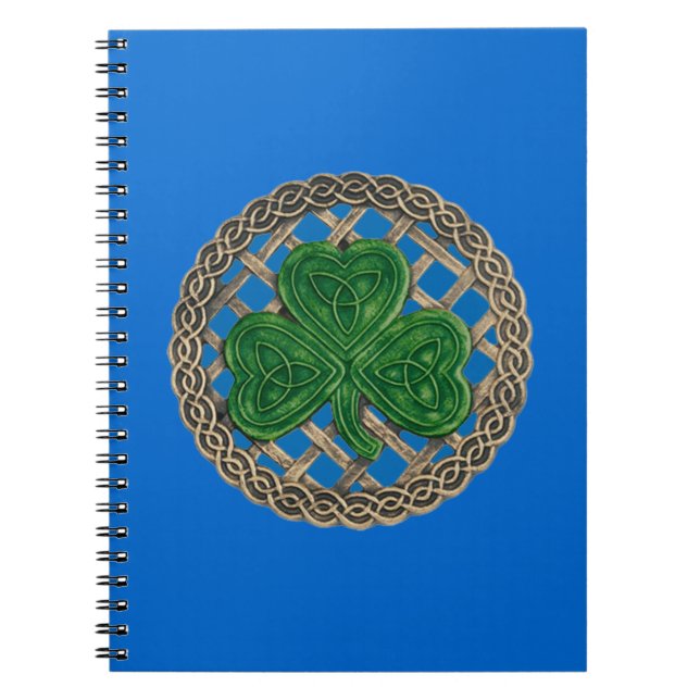 Blue Shamrock On Celtic Knots Spiral Notebook (Front)