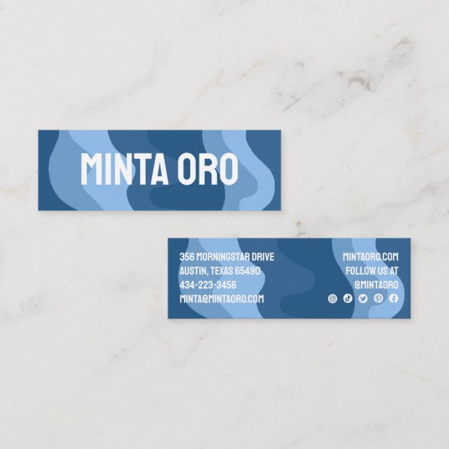 Blue Shapes Handmade Wavy Stripes w Social Icons Mini Business Card (Front/Back)