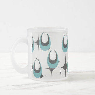 blue shapes Mid Century Modern Frosted Glass Coffee Mug